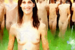nude woman with flower in front of nudists