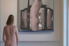 nudist looking at nude art in art gallery