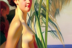 A happy nude woman on the beach