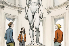 Three Students Looking At Nude Statue