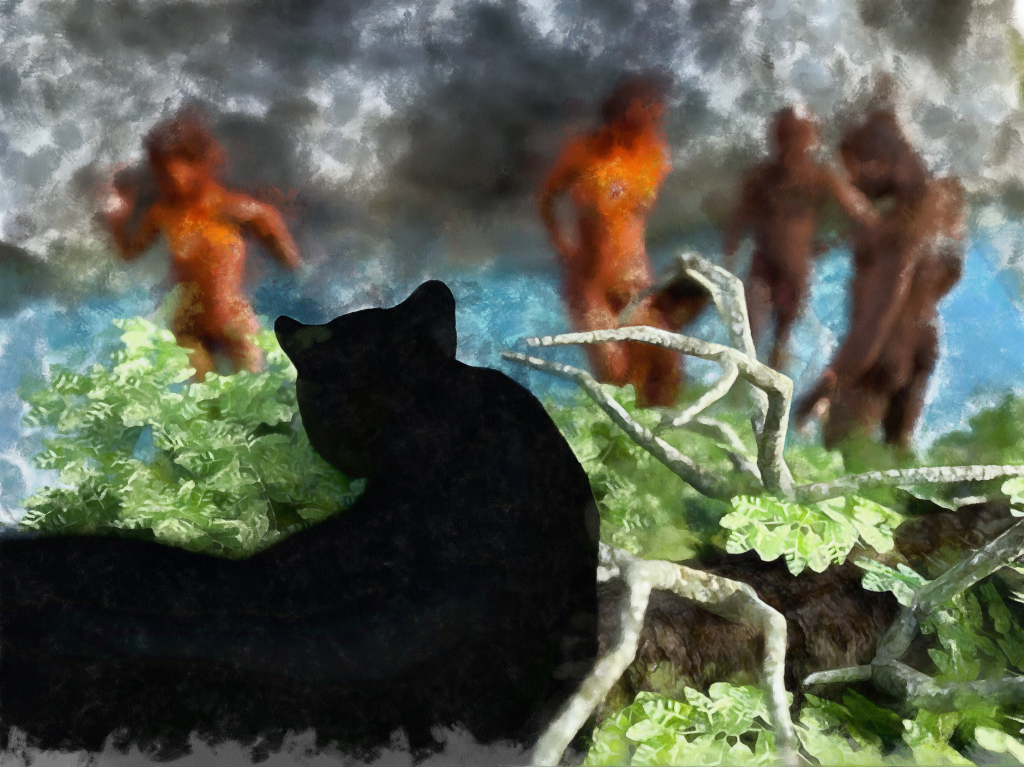 Panther: a big black cat watching people skinnydipping